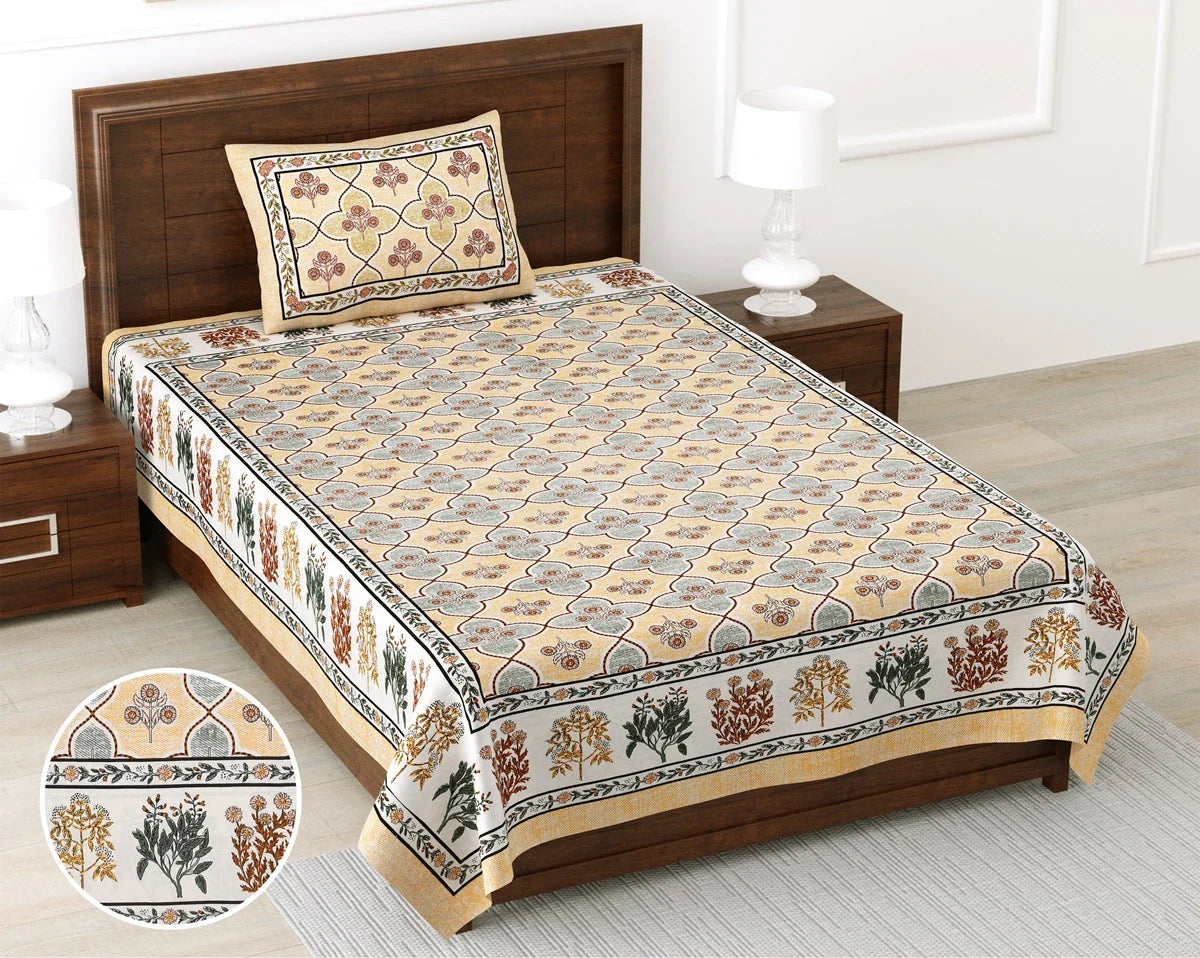 100% Pure Cotton | Single Bed | Bed Sheet - Riya